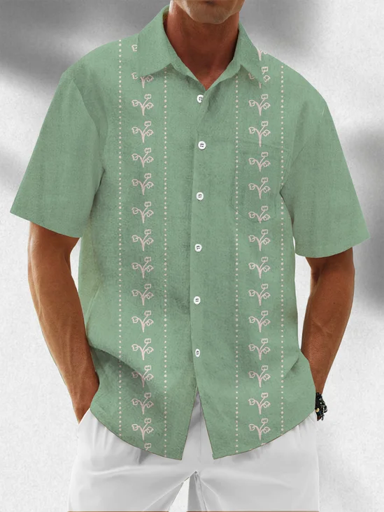 Moisture Wicking Plants Flowers Chest Pocket Guayabera Shirt