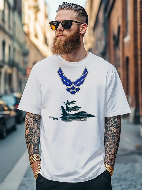 Men's Memorial Day US Air Force Retro Print Multicolor Fitted T-shirts