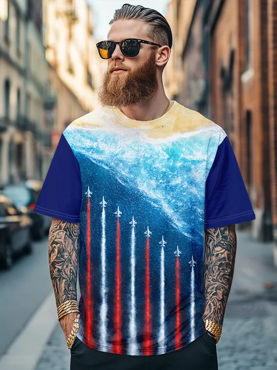 Men's Happy Independence Day American Flag Art Multicolor Fitted T-shirts