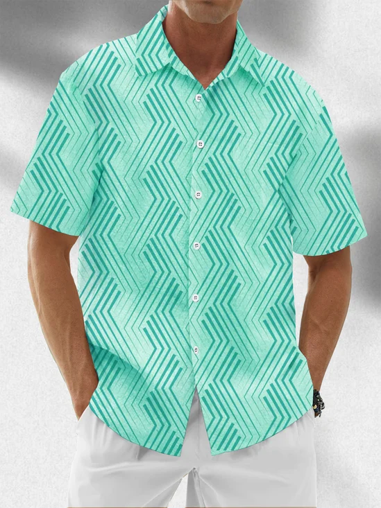 Moisture Wicking Geometric Lines Chest Pocket Hawaiian Shirt