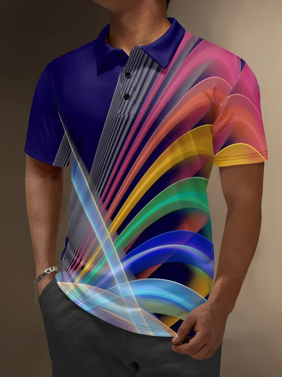 Moisture Wicking Artistic Abstract Rainbow Colors Golf Polo