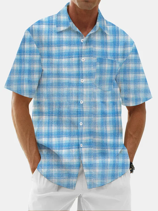 Moisture Wicking Geometric Check Chest Pocket Hawaiian Shirt