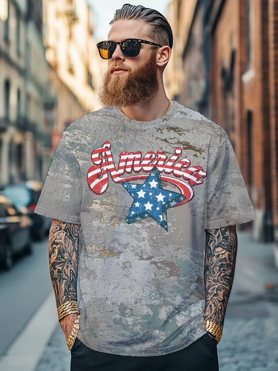 Men's Happy Independence Day American Flag Stars Art Multicolor Fitted T-shirts