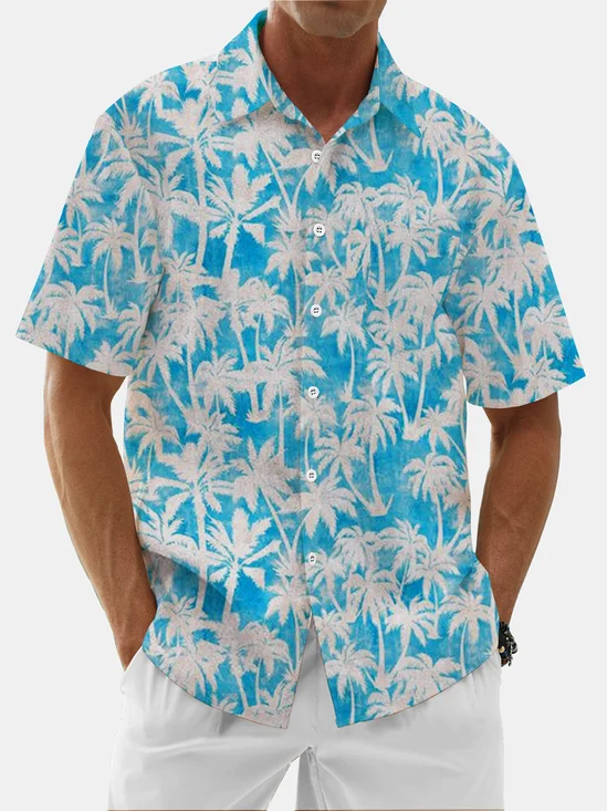 Moisture Wicking Gradient Coconut Tree Chest Pocket Hawaiian Shirt
