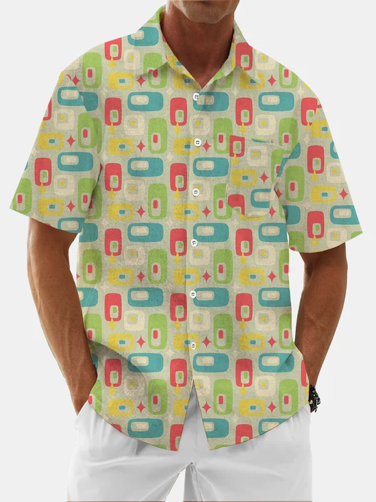 Moisture Wicking Medieval Geometry Chest Pocket Hawaiian Shirt