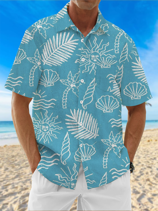 Moisture Wicking Plants Flowers Chest Pocket Hawaiian Shirt