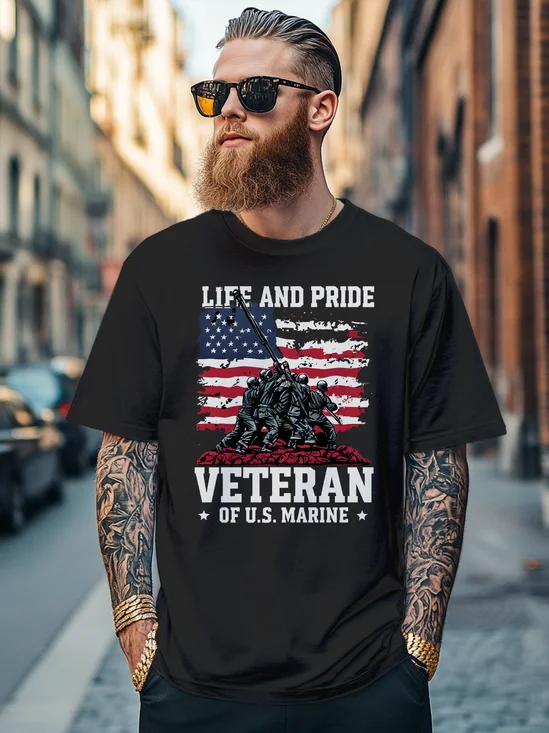 Men's Memorial Day American Flag Vintage Print Multicolor Fitted T-shirts
