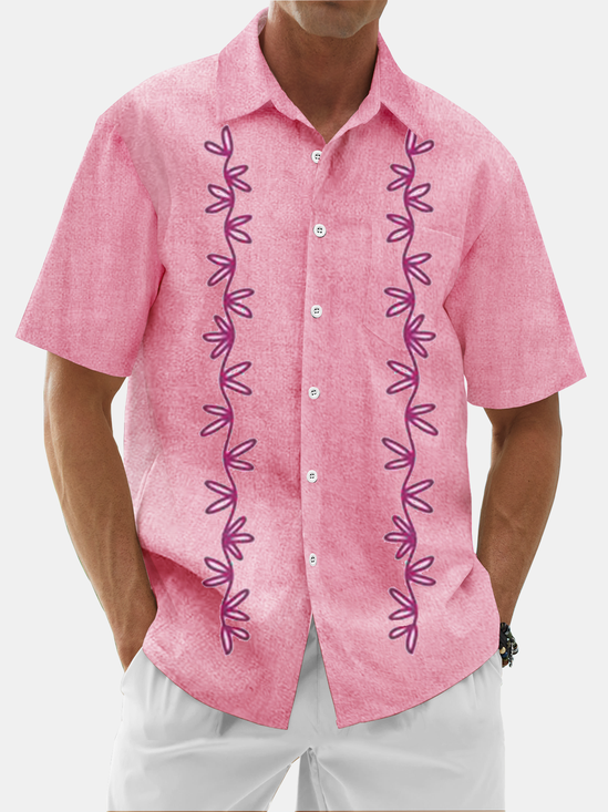 Moisture Wicking Plants Flowers Chest Pocket Hawaiian Shirt