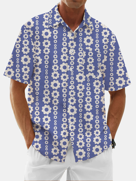 Moisture Wicking Floral Chest Pocket Hawaiian Shirt