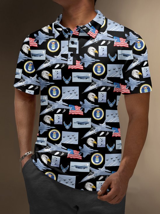 Moisture Wicking Memorial Day Patriotic Air Force American Flag Golf Polo