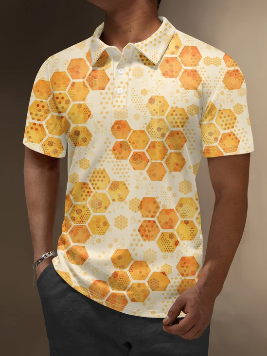 Moisture Wicking Geometric Honeycomb Golf Polo