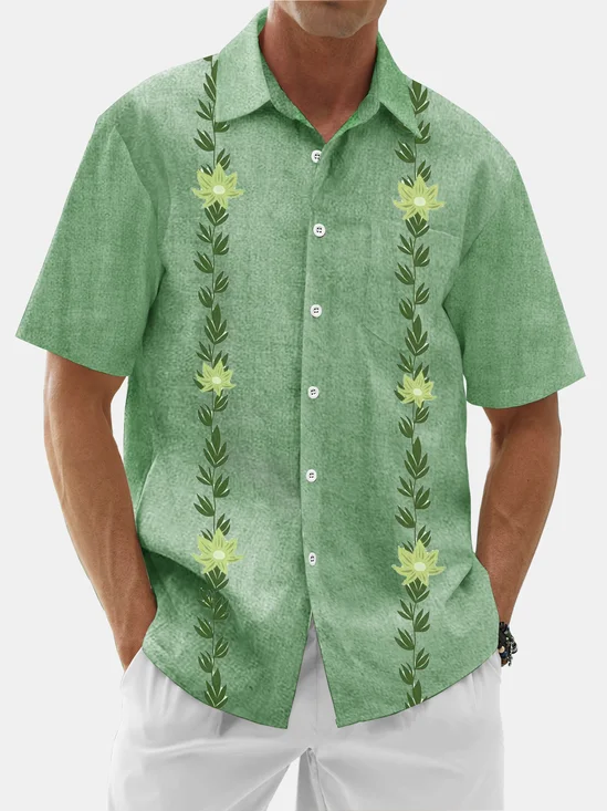 Moisture Wicking Floral Chest Pocket Guayabera Shirt