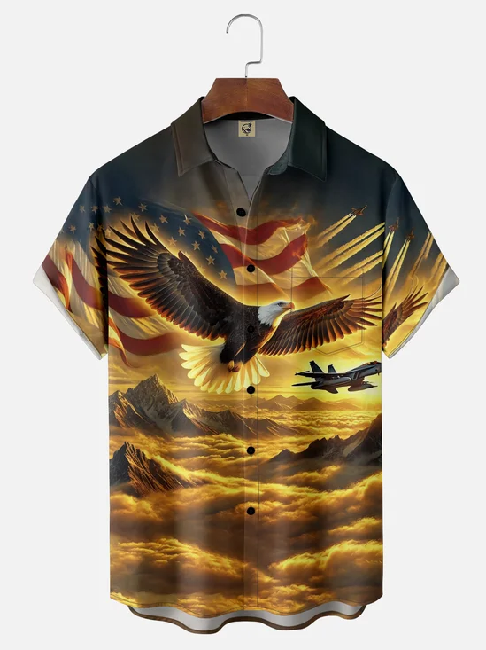Moisture-wicking Memorial Day Air Force Patriotic Chest Pocket Casual Shirt