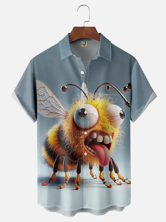 Moisture-wicking Funny Crazy Bee Chest Pocket Hawaiian Shirt