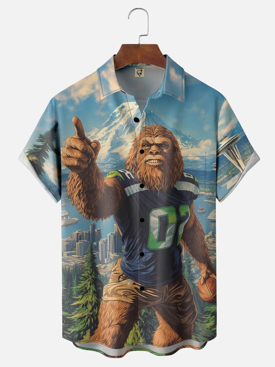 Moisture-wicking American Football Bigfoot Chest Pocket Casual Shirt