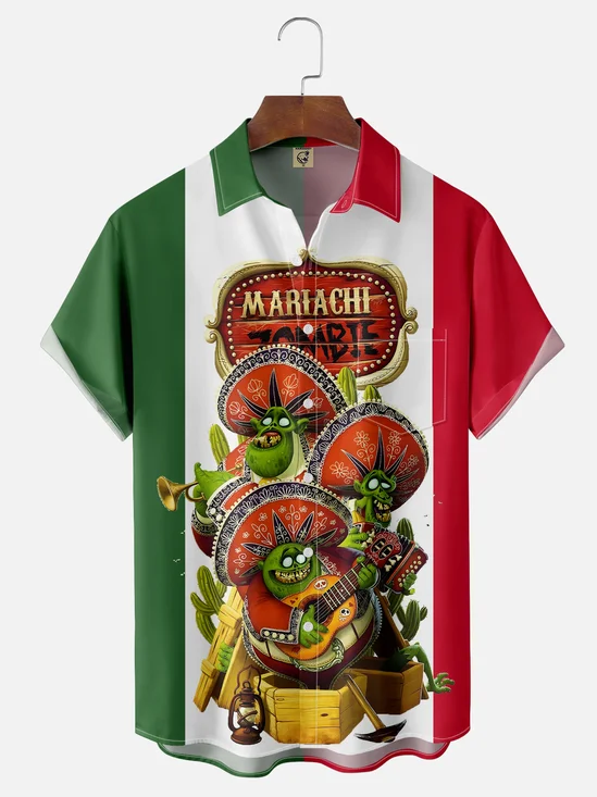 Moisture-wicking Cinco de Mayo Mexican Cactus Performance Chest Pocket Casual Shirt