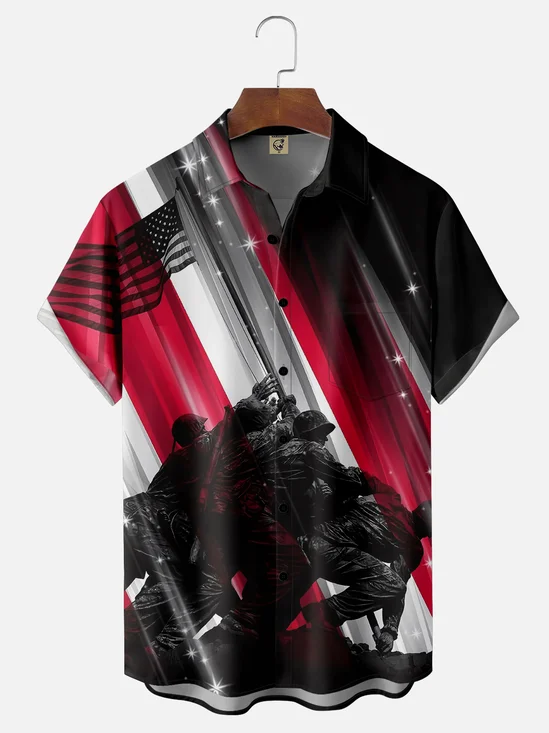 Moisture-wicking Memorial Day Classic Warrior Photo Chest Pocket Casual Shirt
