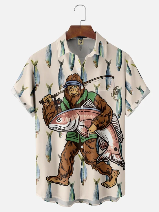 Moisture-wicking Bigfoot Fishing Chest Pocket Hawaiian Shirt