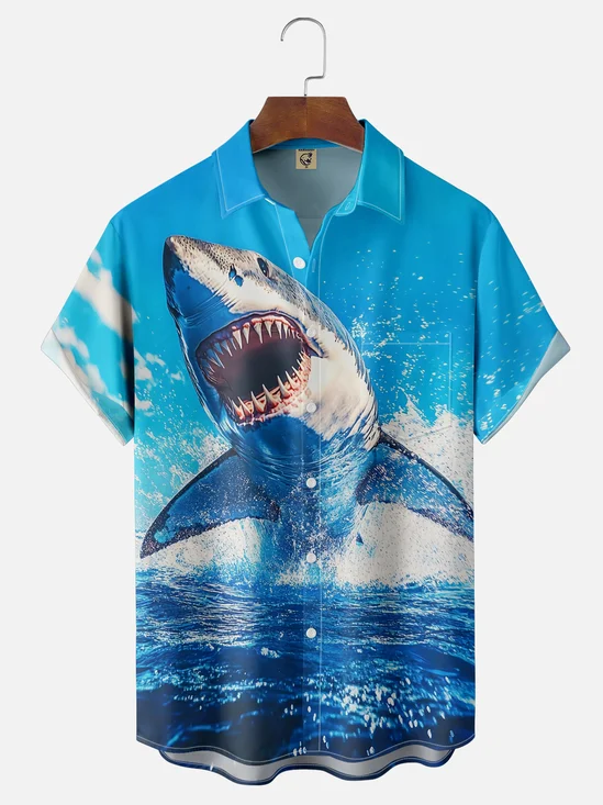 Moisture Wicking Shark Chest Pocket Hawaiian Shirt