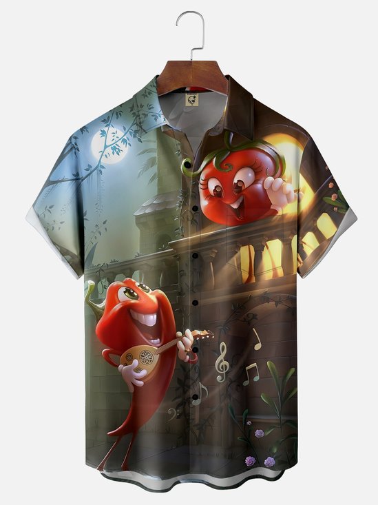 Moisture-wicking Mexican Chili Pepper Tomato Chest Pocket Hawaiian Shirt