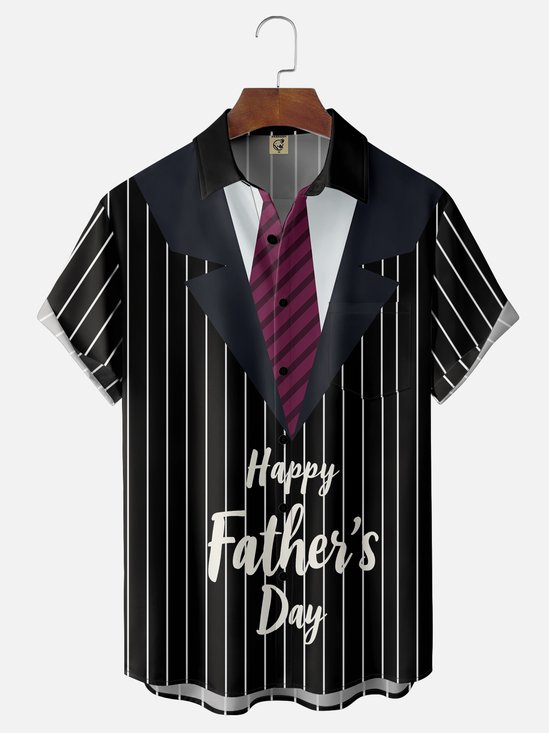 Moisture-wicking Father‘s Day Tie Chest Pocket Casual Shirt