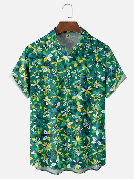 Moisture-wicking Artistic Geometric Flowers Chest Pocket Casual Shirt