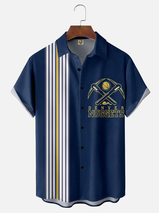 Moisture-wicking USA Basketball Denver Art Nuggets Fun Chest Pocket Bowling Shirt