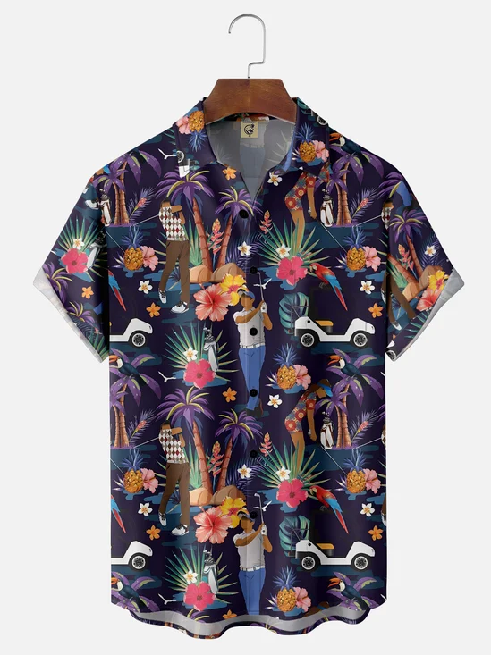 Moisture Wicking Floral Golf Chest Pocket Hawaiian Shirt