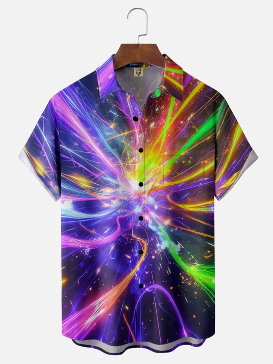 Moisture-wicking Artistic Abstract Gradient Chest Pocket Casual Shirt