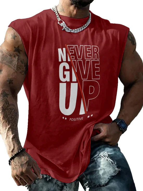 Mens Crewneck Tank Tops Never Give Up Beach Sleeveless Shirt