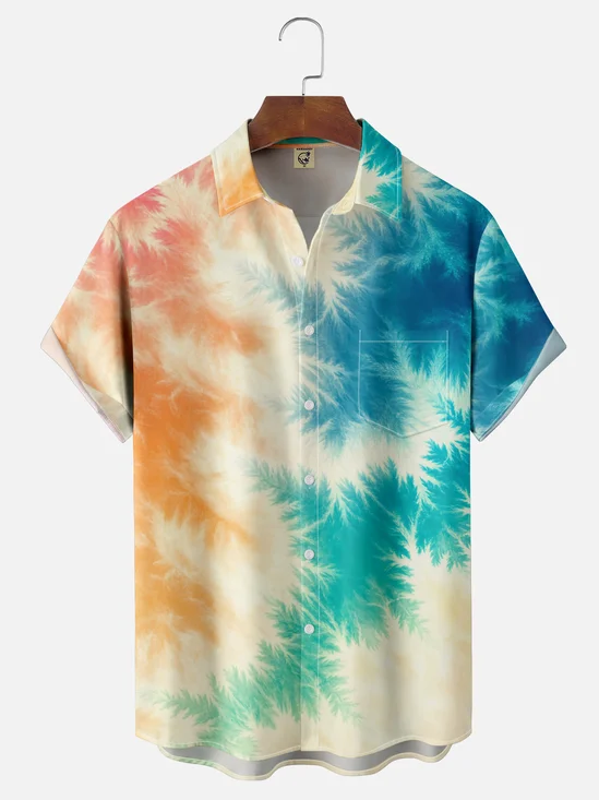 Moisture Wicking Ombre Tie Dye Chest Pocket Hawaiian Shirt