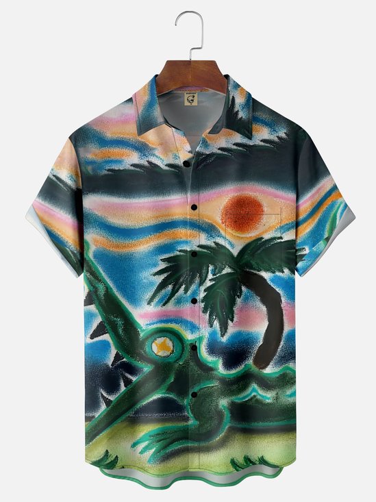 Moisture Wicking Crocodile White Lotus Chest Pocket Hawaiian Shirt
