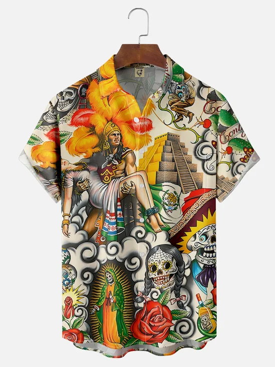 Moisture-wicking Cinco de Mayo Mexican Traditional Culture Chest Pocket Casual Shirt