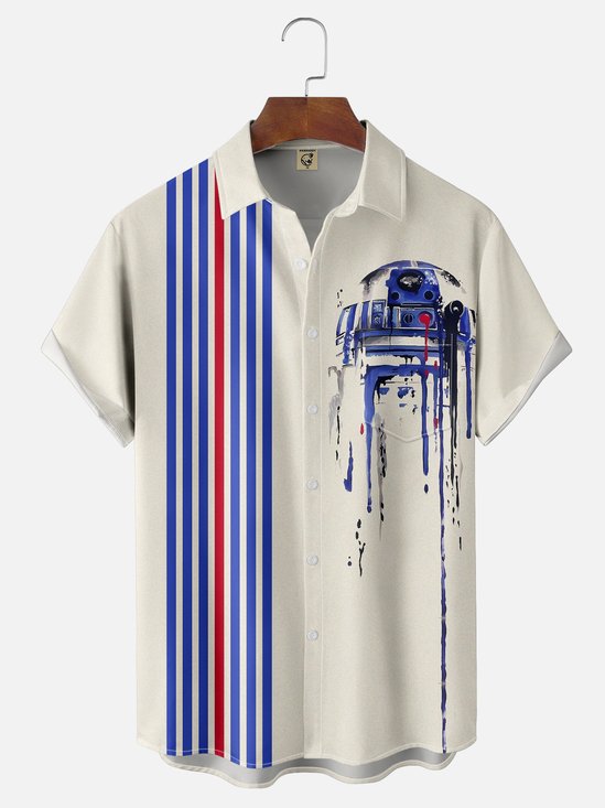 Moisture-wicking Technology Space Robot Star Art Wars Chest Pocket Bowling Shirt