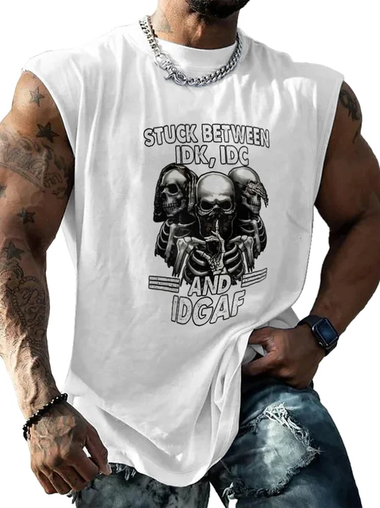 Mens Crewneck Tank Tops IDK IDC IDGAF Beach Sleeveless Shirt
