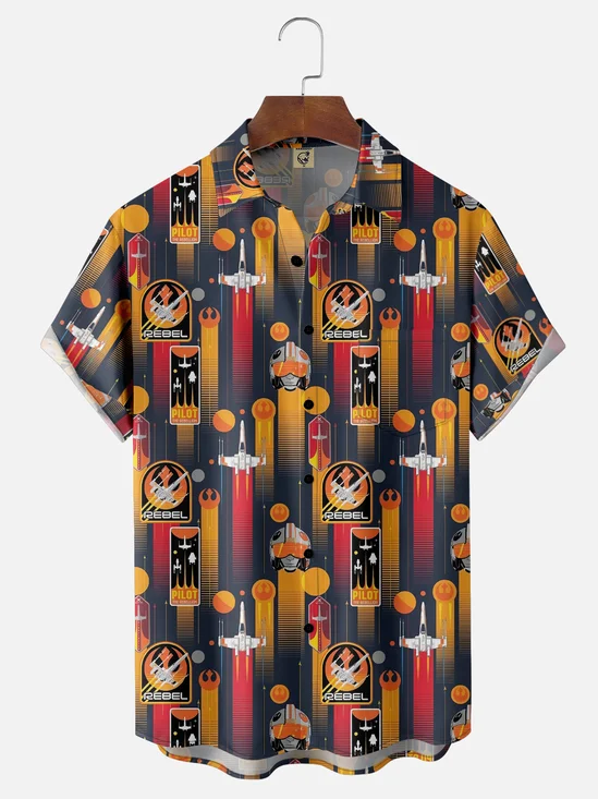 Moisture-wicking Star Spaceship Universe Chest Pocket Casual Shirt