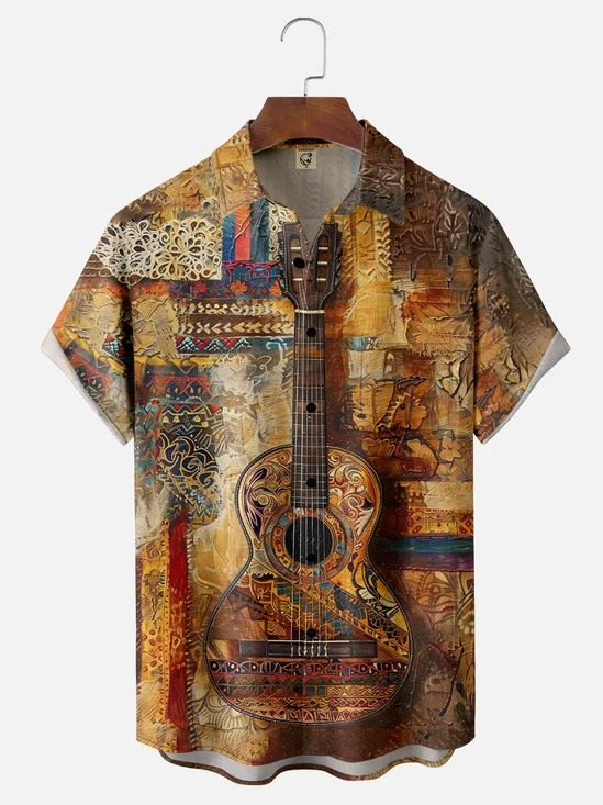 Moisture-wicking Cinco de Mayo Guitar Music Chest Pocket Casual Shirt