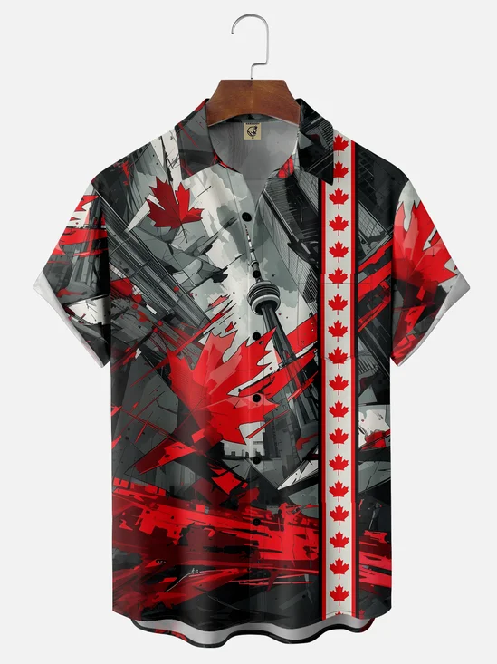 Moisture-wicking Canada Day Maple Leaf Chest Pocket Casual Shirt