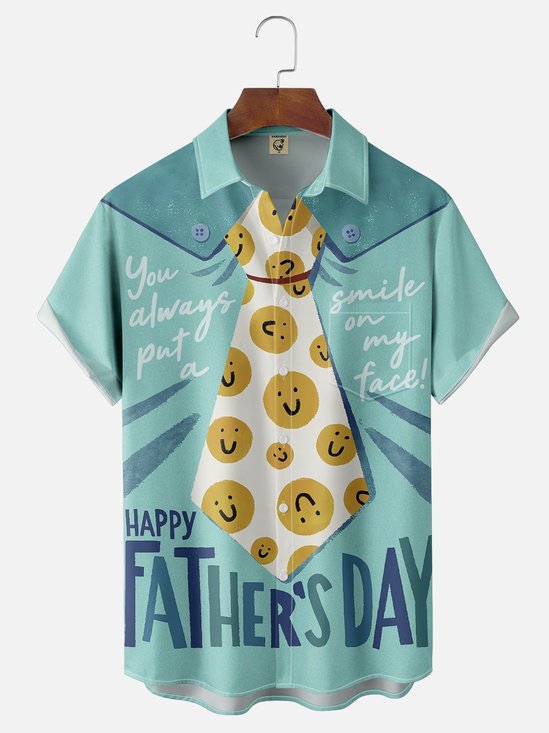 Moisture-wicking Happy Father's Day Fun Art Blue Chest Pocket Casual Shirt
