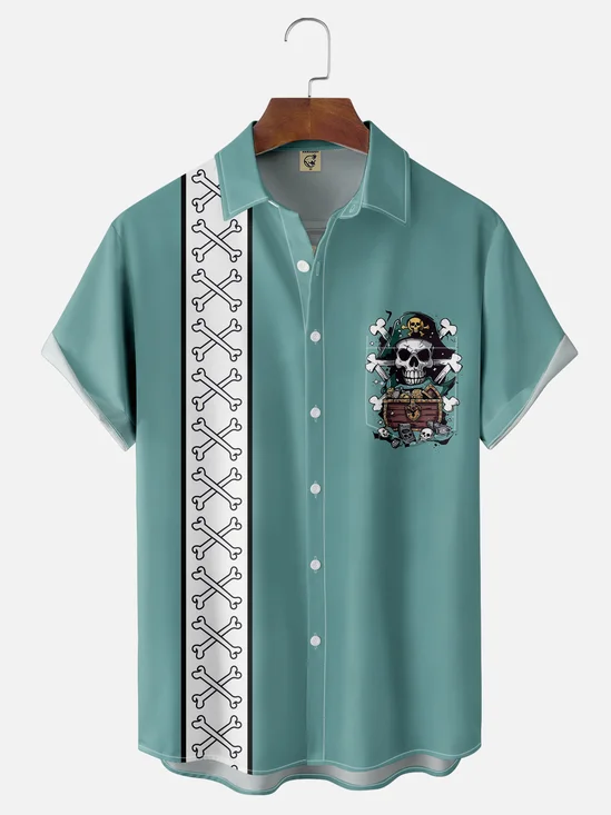 Moisture-wicking Pirate Chest Pocket Bowling Shirt