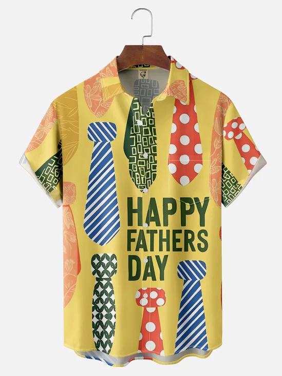 Moisture-wicking Father‘s Day Tie Chest Pocket Casual Shirt