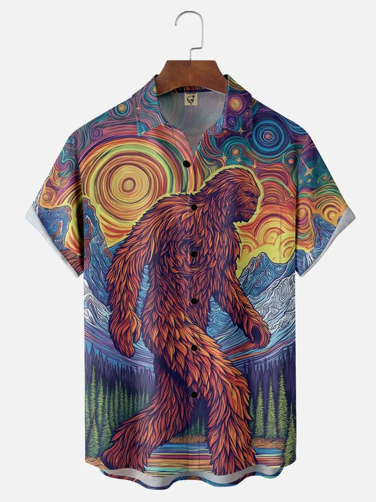 Moisture-wicking Starry Night Bigfoot Chest Pocket Casual Shirt