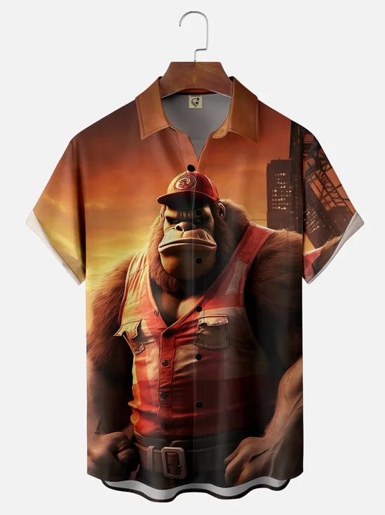 Moisture-wicking Bigfoot Gas Station Attendant Chest Pocket Hawaiian Shirt