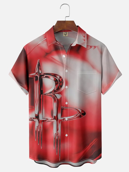 Moisture-wicking USA Basketball Houston Art Rockets Fun Chest Pocket Bowling Shirt