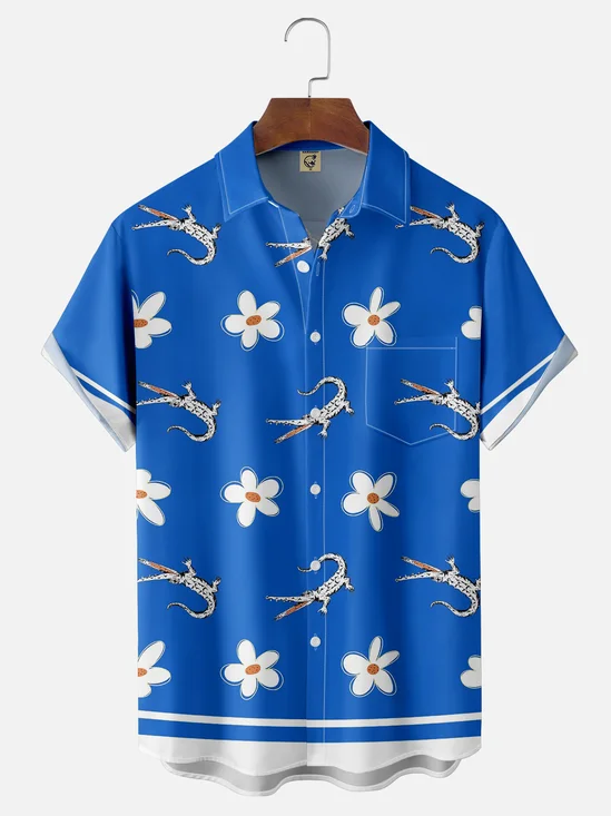Moisture Wicking Crocodile White Lotus Chest Pocket Hawaiian Shirt