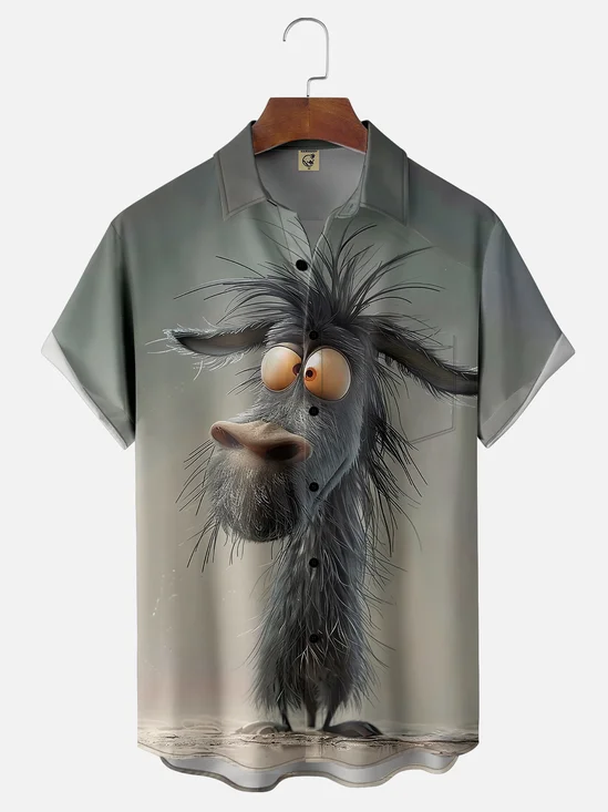 Moisture-wicking Funny Messy Donkey Chest Pocket Hawaiian Shirt