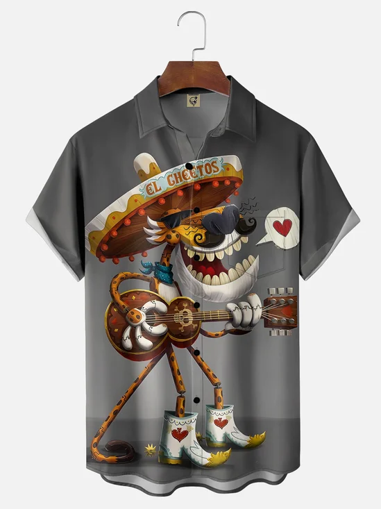 Moisture-wicking Cinco de Mayo Funny Mexican Cheetah Illustration Chest Pocket Casual Shirt