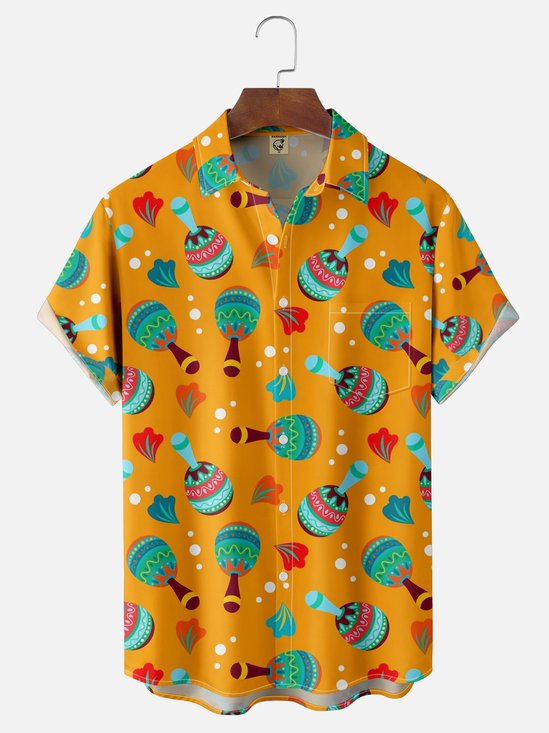 Moisture Wicking Cinco De Mayo Maracas Chest Pocket Hawaiian Shirt