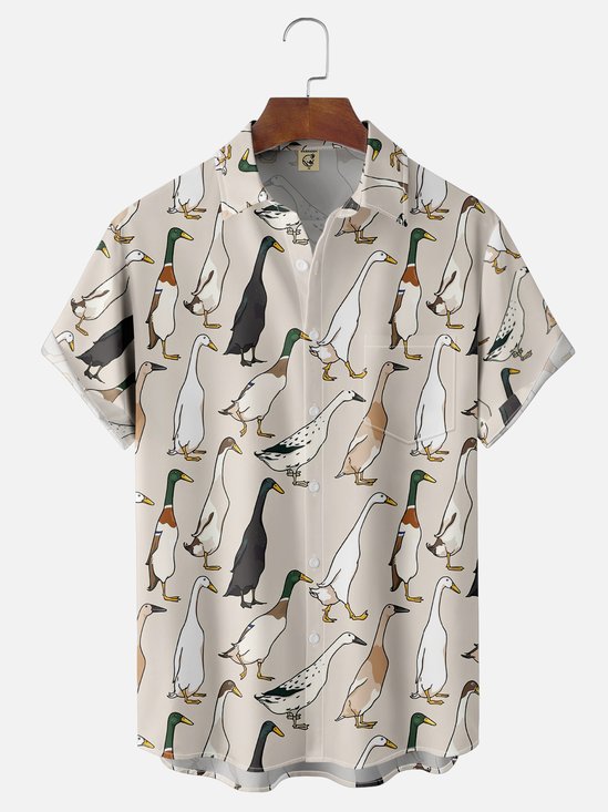 Moisture-wicking Duck Goose Cartoon Funny Chest Pocket Casual Shirt