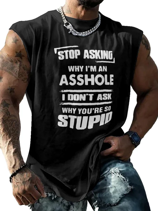 Mens Crewneck Tank Tops Stop Stupid Beach Sleeveless Shirt